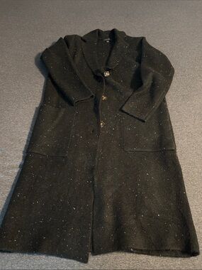 Ann Taylor Black Wool Blend Long Coat with White Speckle